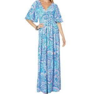 NWOT Lilly Pulitzer Minka Maxi Dress - Blue Grotto Commotion In The Ocean Sz 10